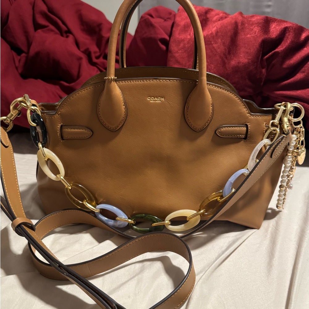 Coach Brown Leather Satchel with Colorful Chain
